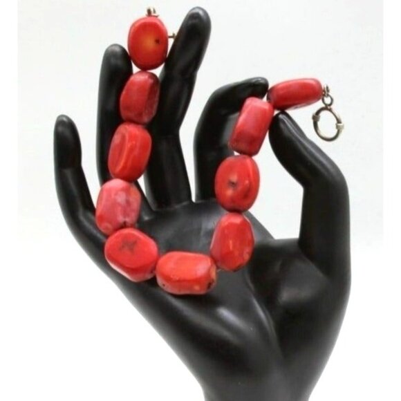 925 STERLING RED CORAL bead 26" necklace & 9"bracelet 226 grams - Picture 4 of 6